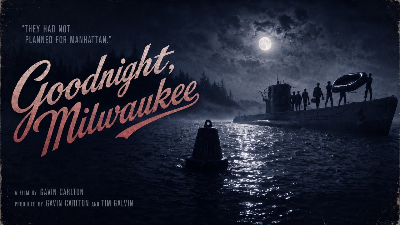 Original Goodnight, Milwaukee submarine poster, a film by Gavin Carlton, produced by Gavin Carlton and Tim Galvin
